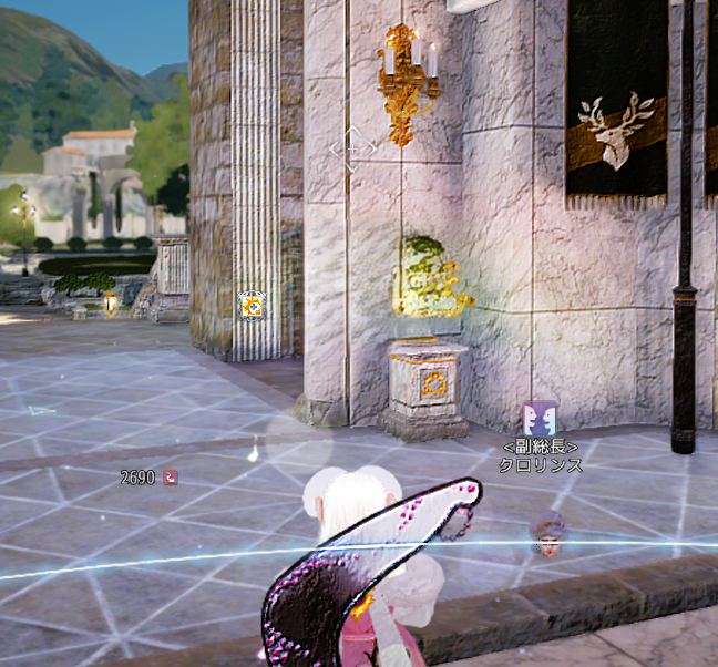 アカデミー週クエでエマさんに本を受け取りに行ったらいつもの場所にいませんでした
で、周りをキョロキョロしてたら
床から生首がでていました！😵‍💫
「あんなところにエマさんが！」とよく見たら
クロリンスちゃん

2人とも何ちてるの！ｗ