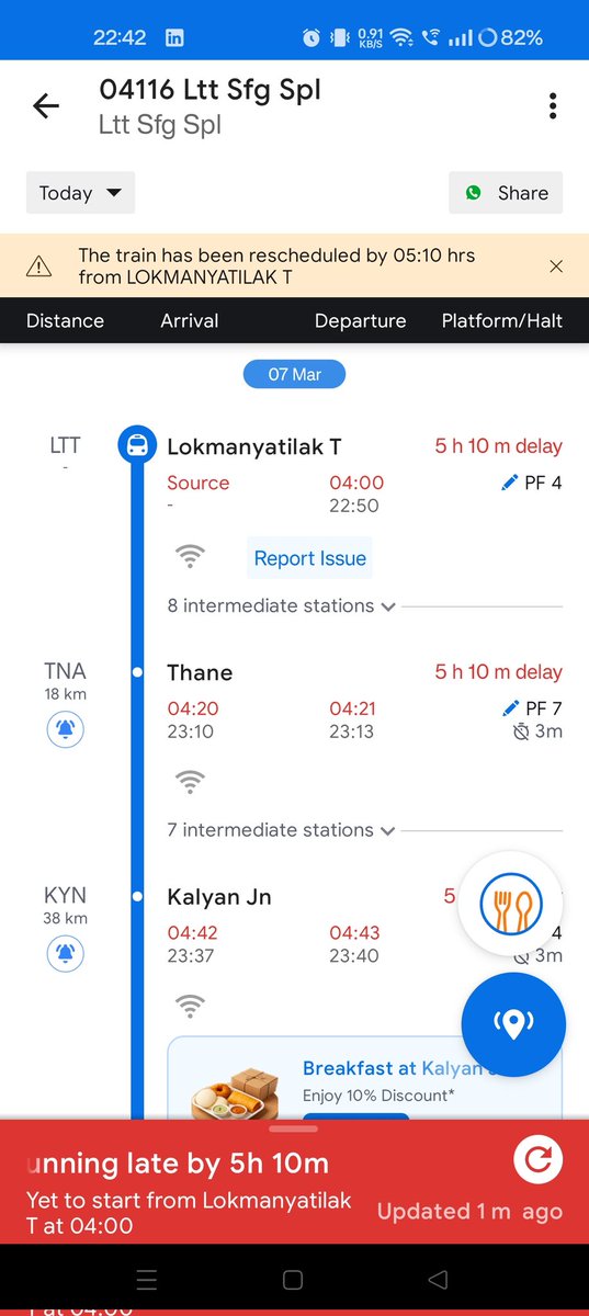 initish0210's tweet photo. भारतीय रेलवे की हालत इतनी खराब हो चुकी है!  मेरी ट्रेन 04116 LTT sfg special 22:50 की थी लेकिन अब वही रेलगाड़ी  5h10m लेट हो के टाइमिंग को 4:00 बजे बजे कर दिया गया कोई ट्रेन इतना लेट कैसे हो सकती है कृपया इसके समय मे सुधार किया जाए @RailMinIndia @mybmc @RailwaySeva @WesternRly https://t.co/0IwfzjdPeg