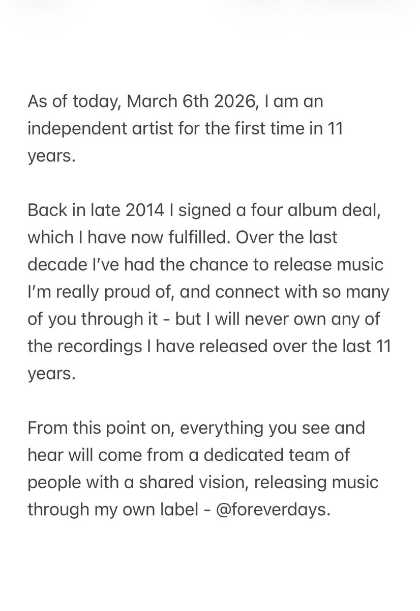 SGLewis_'s tweet image. As of today, March 6th 2026, I am an independent artist for the first time in 11 years.