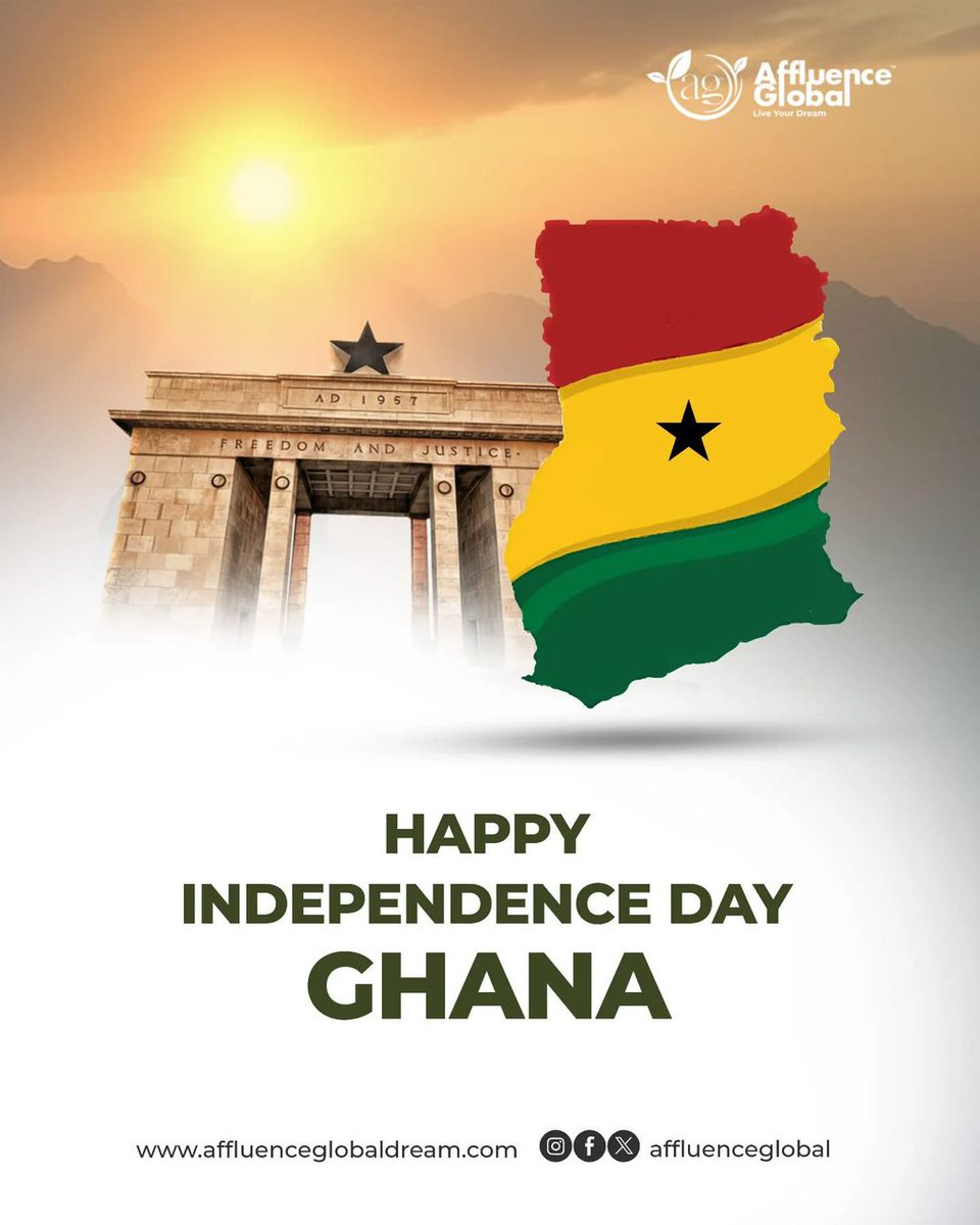 Oversight007's tweet image. Happy Independence Day, Ghana! 🇬🇭
Today we celebrate our freedom, our strength, and the bright future we continue to build together. Let’s keep rising, dreaming bigger, and creating opportunities for generations to come.

#HappyIndependenceDayGhana
#Ghana69
#AffluenceGlobal