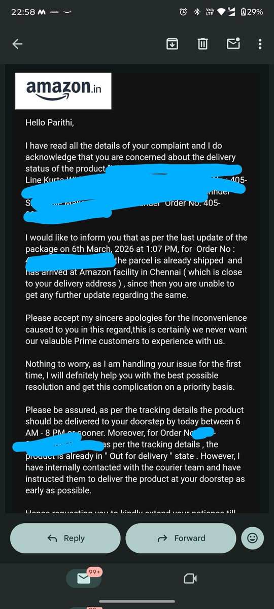 JParithiselvan's tweet photo. @AmazonHelp @amazonIN Please find the response I received in the morning and now from the attachment, if you informed me that this case can't be helped i wouldn't have wasted my time with raising the ticket and hoping that you will get this delivered as promised over the mail from your team https://t.co/WObObAsBGs