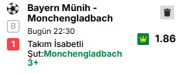 Bayern, frankfurt-bremen-hoff-hamburg-augsburg-leipzig-köln-wolfs maçlarında kalesinde 3 isabet gördü.

Monchen ise son 10 maçın 7 tanesinde 3 isabet buldu.
bremen-freiburg deplasmanlarında 2 isabette kaldı.

Bayern mükemmel savunma yapmıyor. Deplasman vites yükseltmek zorunda.