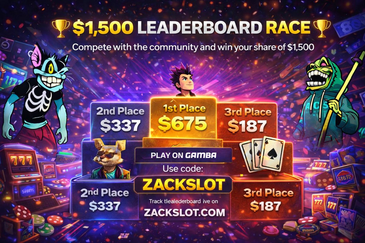 🏆 $1500 LEADERBOARD RACE 🏆

I’ve partnered with <a href="/gamba/">GAMBA</a> to give you a shot at winning $1500 just by playing on Gamba.

👉🏼 Sign up here: gamba.com/?c=ZACKSLOT

And that’s not all I’m also hosting $200 (4 x $50)

How to enter:
• Follow me
• Like and Repost
• Drop your SOL