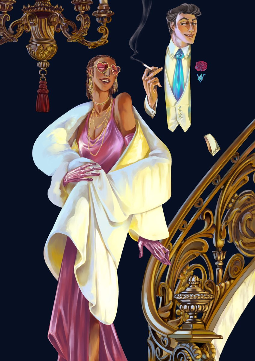 Luxuries and champagne✨🥂

#VoxVal #StaticMoth #HazbinHotel
(this was a secret santa gift for a friend inspired by Leyendecker's beautiful art)