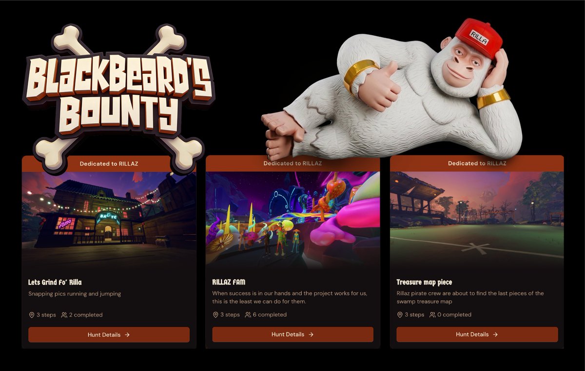 3 new community created hunts, 3 more prizes! 🎁

Thank you for keepin' it RILLA <a href="/CDNHODLer/">𝐂𝐃𝐍 🦍</a> <a href="/BTCBTC21M/">M-H</a> &amp; <a href="/alphadotape/">alpha.ape</a> 🦍 

Check your wallets 👀