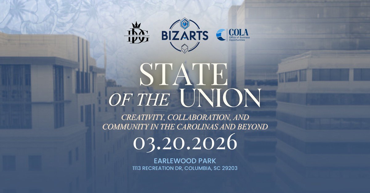 7SundayLive's tweet photo. Proud to partner w/ @CityOfColumbia, OBO, DDG &amp; Rice &amp; Gravy Studio for BizArts State of the Union! Let's build a stronger economic future together. Get your tix: https://t.co/AgMKBLVYfp 
#CityofColumbia #OBO #BizArts #SOTU #Community https://t.co/ipLw7sdKO3