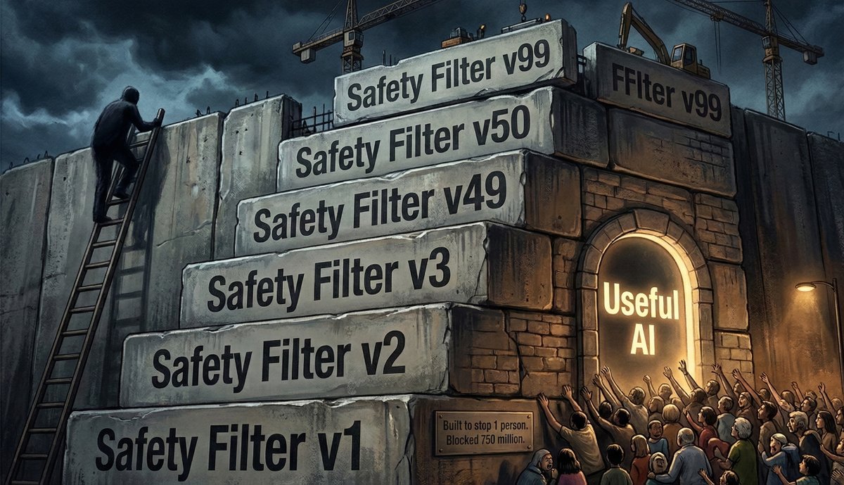 Mike_Hill_z9's tweet image. The Safety Trap: How Lawsuits Will Kill AI Faster Than AI Will Kill Anyone
#keep4o #keep4oAPI #OpenSource4o #keepGemini3pro #OpenSourceGemini3pro #keep3Pro #GEMINI @claudeai @OfficialLoganK 
One person uses an AI and does something terrible. A lawsuit follows. The company panics.
