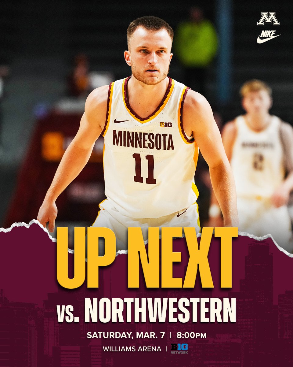 GopherMBB's tweet photo. Senior Night at the Barn 🏠 

🆚 Northwestern
📅 Saturday, Mar. 7
⏰ 8:00 P.M. CT
📍 Williams Arena
📺 BTN https://t.co/gF9hQ05wOi
📻 KFAN 100.3 FM https://t.co/QrizHDf0rl
📰 https://t.co/AIBZydQcfl
🎟️ https://t.co/cJ55aMX4k9

#TeamTogether https://t.co/IiOT0sSyVg