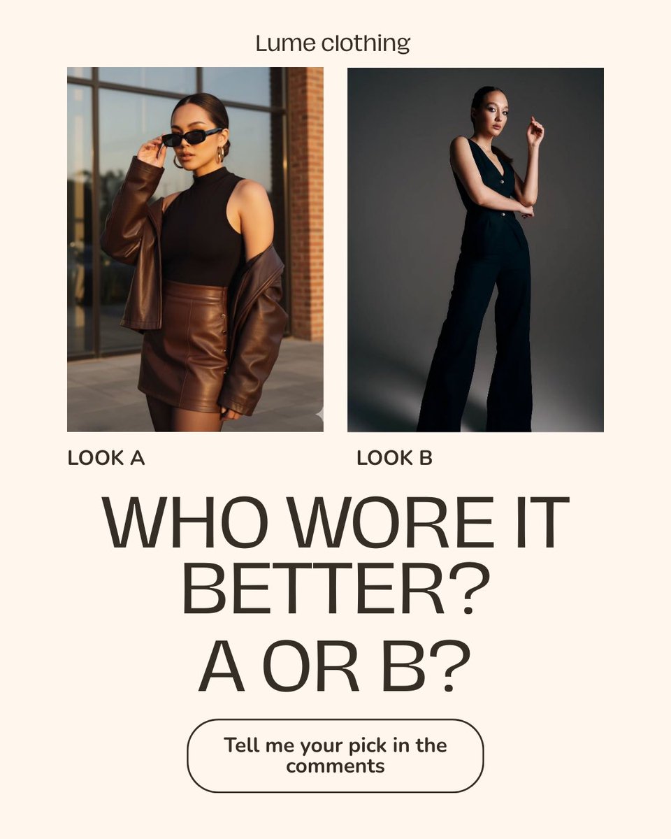 LumeClothing's tweet image. Two looks. One winner. Who wore it better? 👀 #OOTD #FashionStyle #StyleBattle #FashionTrends #OutfitInspo #StreetStyle #FashionPost #TrendingFashion #viksitbharat2047 #WomenEmpowerment