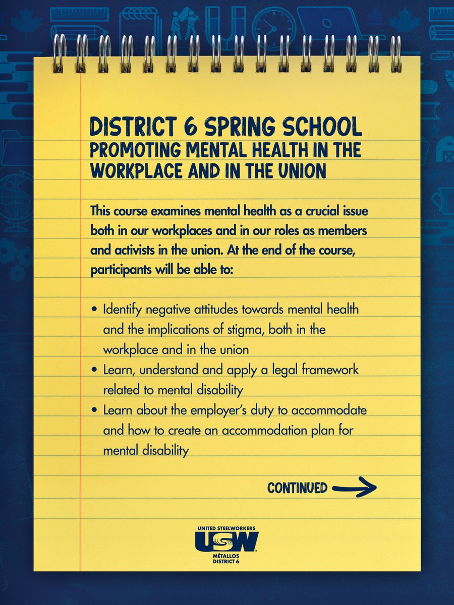 uswdistrict6's tweet photo. Mental health is a labour issue.
At #SpringSchool, members will strengthen their ability to challenge stigma, understand employer obligations, and advocate for workplace accommodations.
📆 Registration opens March 9
📩 azakhour@usw.ca https://t.co/y9jgp112Lz