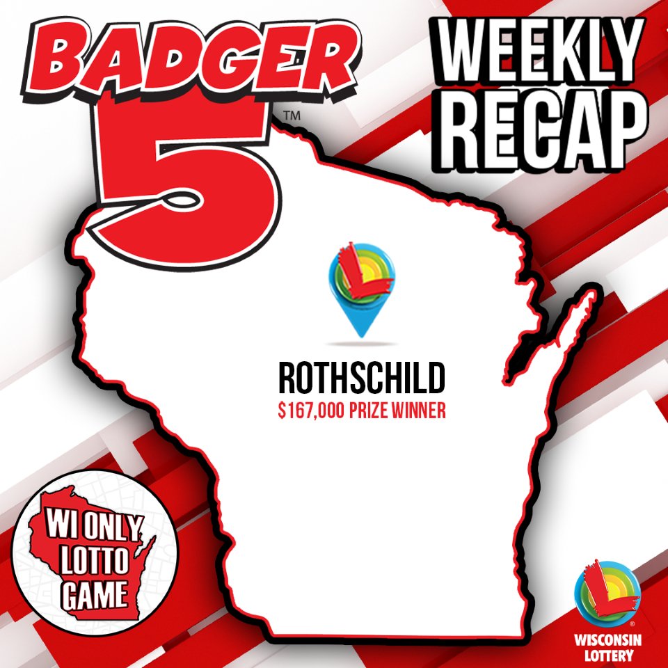 wilottery's tweet photo. #Badger5WeeklyRecap
For the third time in two weeks, a Badger 5 jackpot was won in Wisconsin. A jackpot-winning ticket of $167,000 was sold at R-Store on 1790 Hwy XX in Rothschild for the Monday, March 2, 2026, drawing.
Congrats to the winner. #WelcomeToWINsconsin
Learn more about Badger 5, a Wisconsin-only Lotto game, at https://t.co/syfa2G4fL5.