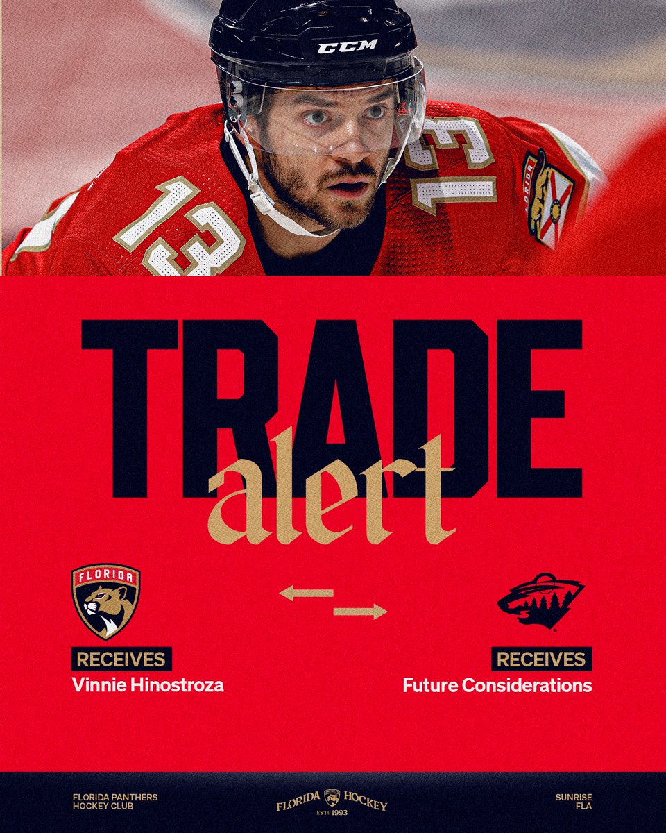 FlaPanthers's tweet image. We have acquired forward Vinnie Hinostroza from the Minnesota Wild in exchange for future considerations.