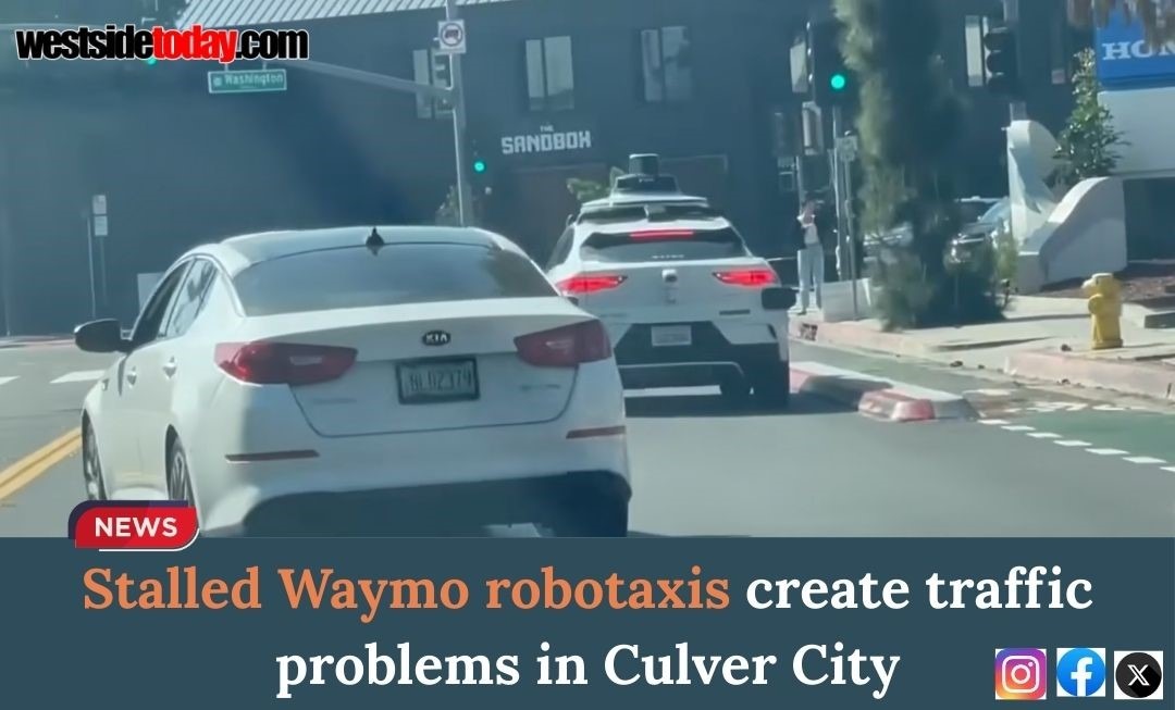 Waymo Self-Driving Cars Stalling Near Washington and Robertson in Culver City.

westsidetoday.com/2026/03/06/sta…