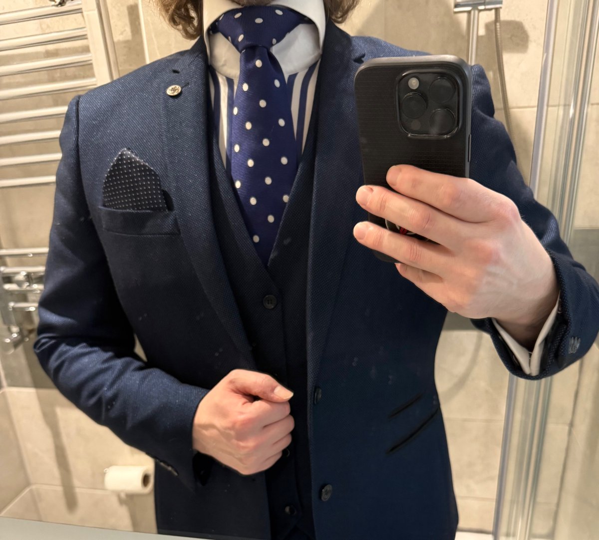 suitedservitude's tweet photo. I’m just trying to choose an outfit for the @londondappersociety suit fetish event tomorrow afternoon. I’m thinking option 1 as the white shirt breaks up the stripes. What do you reckon? #suit #tie #windsorknot #threepiece #whiteshirt #gay #bi #cruising #shirtandtie #hookup #cum https://t.co/QtJQSXCy0w