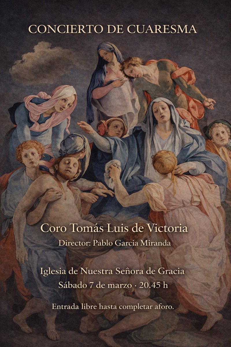 Continuamos la temporada con un concierto de Cuaresma. Cantaremos obras de Morales, Ceballos, Byrd y responsorios de Victoria.
Sábado 7 de marzo, Iglesia de Nª Sª de Gracia, 20.45h. 
Os esperamos!✨
#Cuaresma2026 #MúsicaAntigua
#GranadaCapitalCultural
