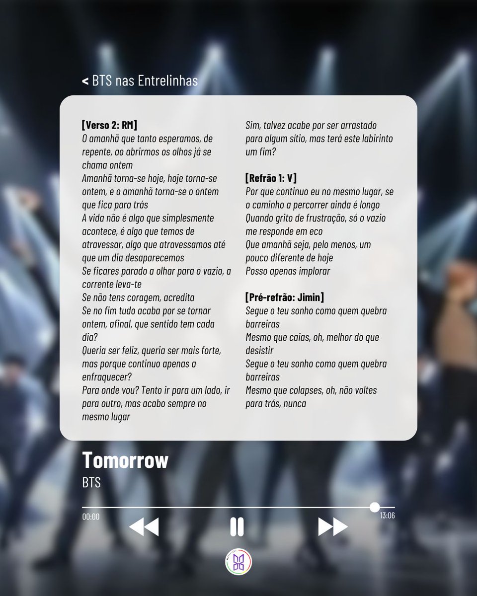 btsportugal's tweet image. [BTS NAS ENTRELINHAS] 📖
 
 🎶Música: Tomorrow
 🗓️Lançamento: 12/02/2014
 💿Álbum: Skool Luv Affair

Podes também consultar todas as músicas que já foram traduzidas no nosso site:
 🌐sites.google.com/view/bts-portu…

#Tomorrow #traduçõesbts #BTSPortugal #BTS #BTSARMY
cr.btsportugal