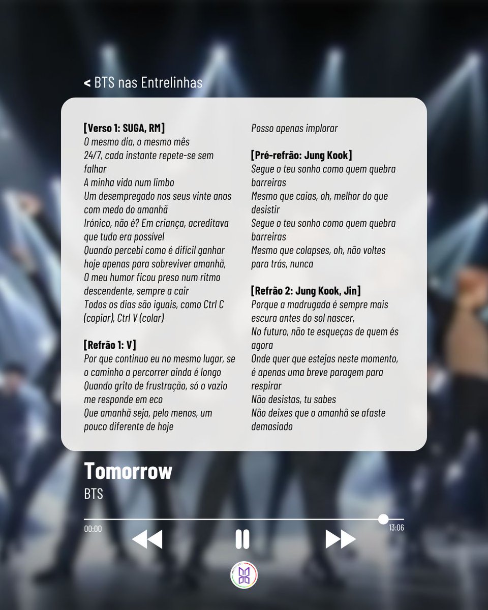 btsportugal's tweet image. [BTS NAS ENTRELINHAS] 📖
 
 🎶Música: Tomorrow
 🗓️Lançamento: 12/02/2014
 💿Álbum: Skool Luv Affair

Podes também consultar todas as músicas que já foram traduzidas no nosso site:
 🌐sites.google.com/view/bts-portu…

#Tomorrow #traduçõesbts #BTSPortugal #BTS #BTSARMY
cr.btsportugal