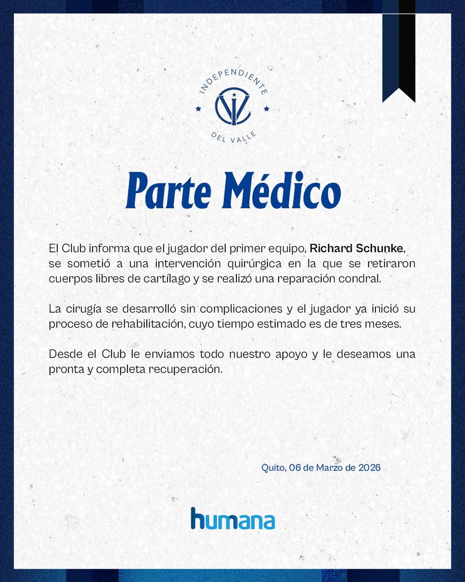 Parte Médico Humana 🩺 #IDV |
Sobre Richard Schunke 
#FuerzaRichard 🫶💙🖤