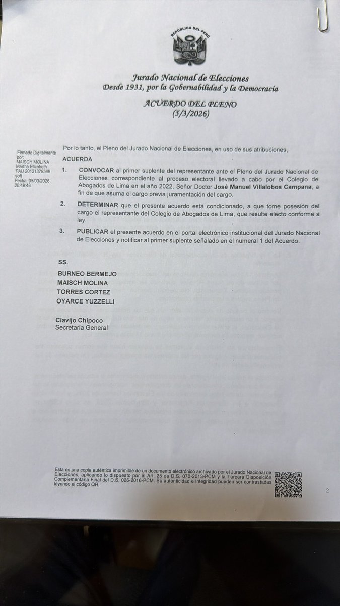 JMVillalobosCam's tweet image. #DATOELECTORAL
He sido convocado por el @JNE_Peru para asumir temporalmente el cargo de miembro del Pleno, ante la demora del comité electoral del #CAL en proclamar al Dr. Ghunter González, quien es el que debe asumir de inmediato, por haber ganado las elecciones.
@deliamunozym