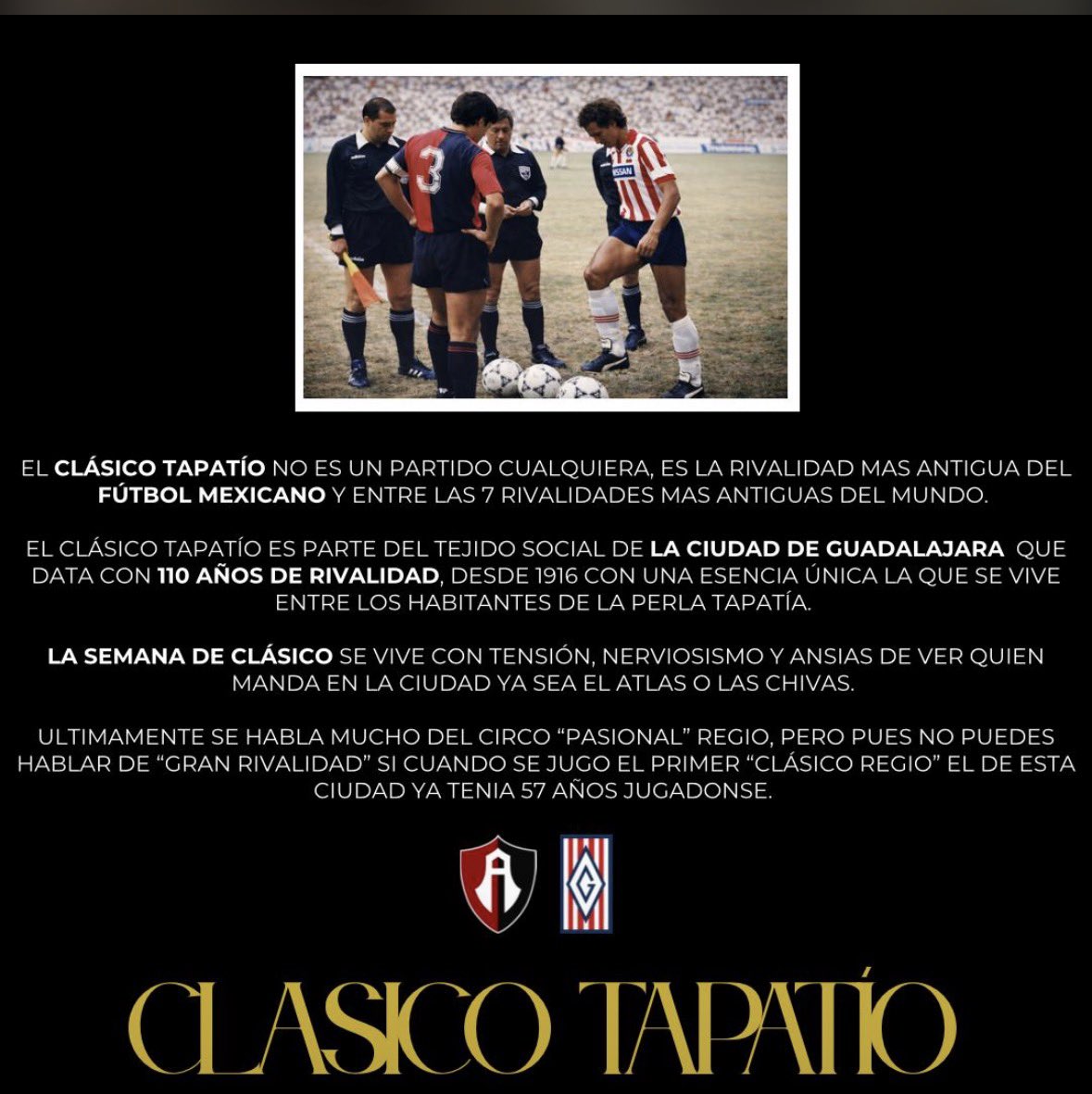 Aff5121's tweet photo. “Esto no es moda ni momento, esto se vive desde la cuna y se siente en la sangre. Desde la casa hasta las calles, en el barrio, en la colonia y en cada rincón de donde sale un fanático de verdad.”

ES EL CLÁSICO TAPATÍO, EL CLÁSICO MÁS AÑEJO Y PASIONAL DEL PAÍS. https://t.co/ga1gSk8IwC