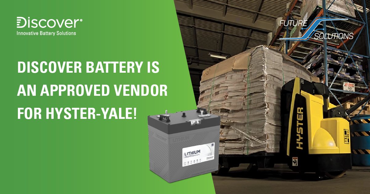 DiscoverBattery's tweet photo. We’re proud to announce that Discover Battery is is now an approved lithium solution for Hyster-Yale class 3 electric walkies with the DLP-GC2-24V.
 
Discover and Future Solutions Inc. will support Hyster-Yale class 3 electric walkie with high-performance battery solutions. https://t.co/AiWqcS30vm