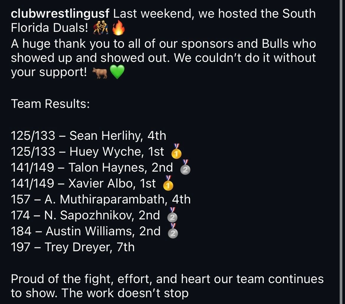 Proud sponsor of the University of South Florida Wrestling Team📢🐂

Follow them on social media, learn more about and support the USF Wrestling program.  

#Qwalifize #ClubWrestlingUSF