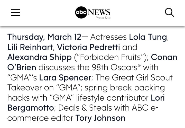 teamlolatung's tweet photo. lola tung, lili reinhart, victoria pedretti, and alexandra shipp will appear on @GMA on march 12 :) #FFpress https://t.co/0ZnNblPSmu