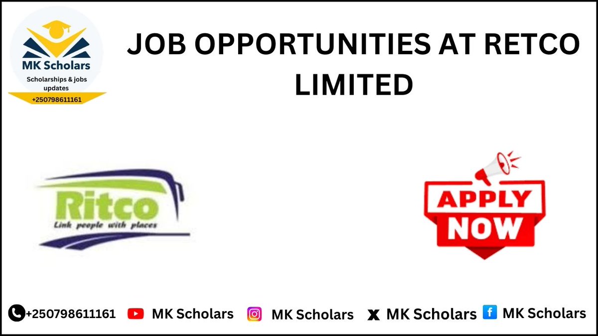 MkScholars's tweet photo. JOB OPPORTUNITIES AT RETCO LIMITED...Apply Now   

📌ApplyLink:👇
https://t.co/eheeFohnyZ

📌Register For Courses:https://t.co/a8tOX0nuav 

✅Application Deadline: 17 March 2026

#ritco #jobsinrwanda #jobs https://t.co/0szeYjBdfI