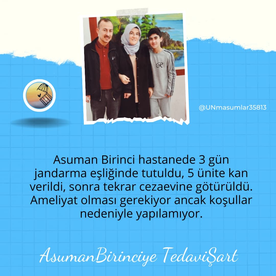 Asuman Birinci hastanede 3 gün jandarma eşliğinde tutuldu.

AsumanBirinciye TedaviŞart

#EspanaTurquia İspanya