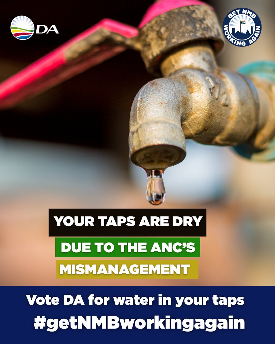 retiefnmb's tweet image. NMB’s water crisis is man-made: years of neglect and failing infrastructure. This election we must choose competent, ethical leadership. 

Only a strong DA majority can restore services and get our city working again. #getNMBworkingagain #Retief4Mayor