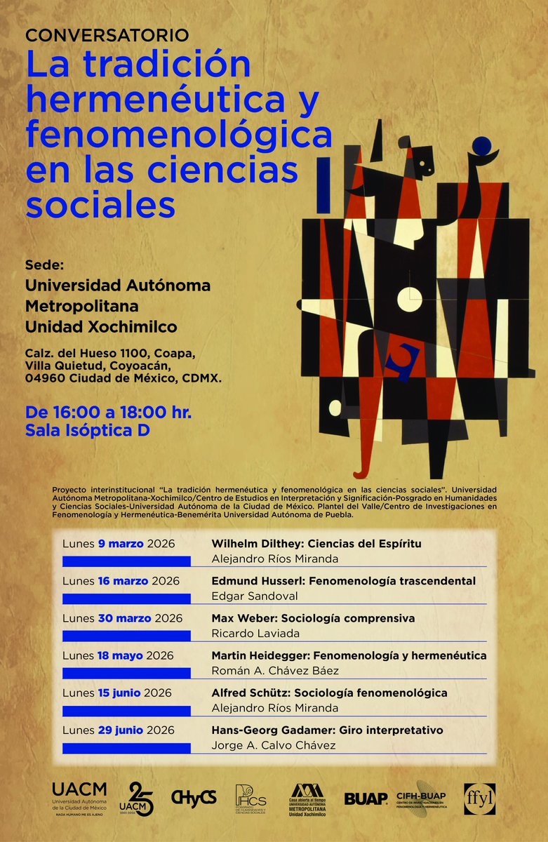 uamxoficial's tweet photo. 🐾 ¿Cómo influyen la interpretación y la experiencia en la forma en que entendemos la sociedad?

Asiste al conversatorio y descúbrelo por ti mismo.
📅 Consulta fechas y horarios
📍 Sala Isóptica D

✉️ ariosm@correo.xoc.uam.mx

🔗 https://t.co/bGYuPT87zi https://t.co/g9UHvHGh24