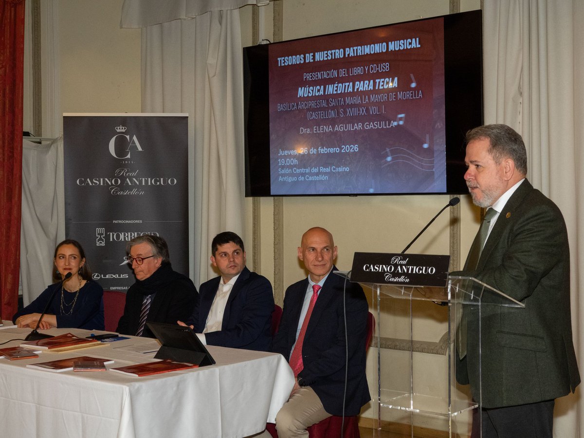 📍El 26/2 al Saló Central del Reial Casino Antic de Castelló es presentà el llibre-CD Música inédita para tecla de la Basílica Arciprestal Santa María la Mayor de Morella (Castellón). Siglos XVIII-XX. Vol. 1, d’Elena Aguilar (AVAMUS). Amb Mario Masó, Óscar Campos i Miguel Agost.