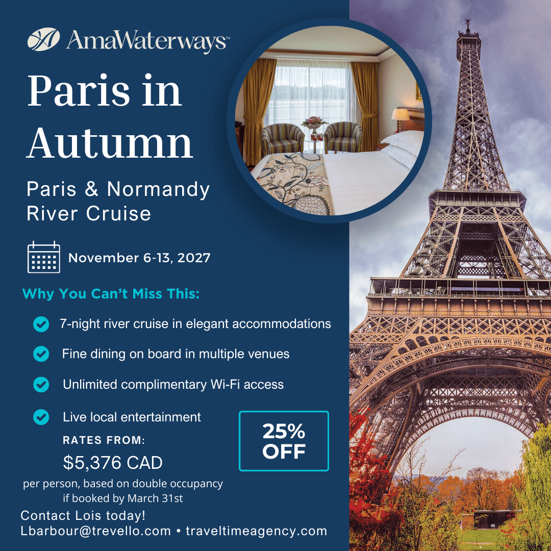 TravelTimeLois's tweet photo. Imagine your morning: ☕
This is a river cruise with AmaWaterways.
The Paris &amp; Normandy itinerary sails November 6–13, 2027 roundtrip from Paris aboard the AmaDante.

Fares from C$5,376/person — save C$1,800 before March 31, 2026.
Ask about the complimentary Paris pre-cruise!  🗼 https://t.co/yF0EGEI9vp