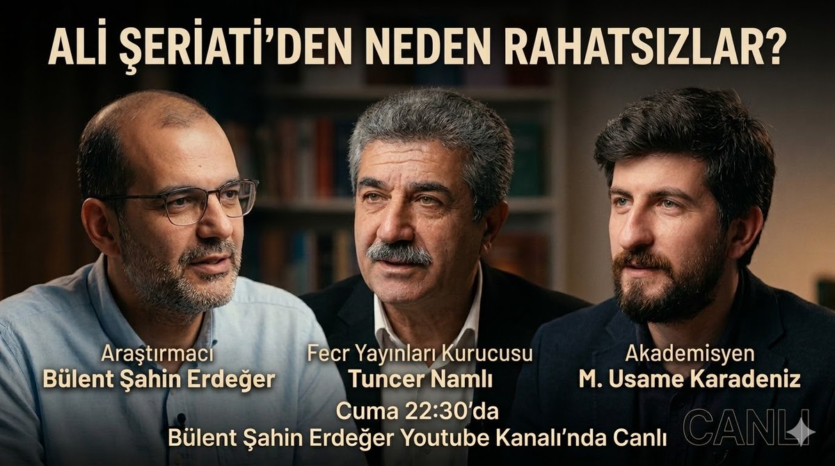 BulentSahin114's tweet photo. Bu akşam youtube kanalımda konuğum Fecr Yayınları Kurucusu Tuncer Namlı (@FcrYayin) ve akademisyen @KaradenizUsame  
Konumuz  "Ali Şeriati'den Neden Rahatsızlar?" Nedir bu çevirilerin çektiği diyeceğiz Türkiye'deki yayıncılığın geçmişini konuşacağız inş.
https://t.co/gFUmsGjBu7 https://t.co/MqTMOuZzUs