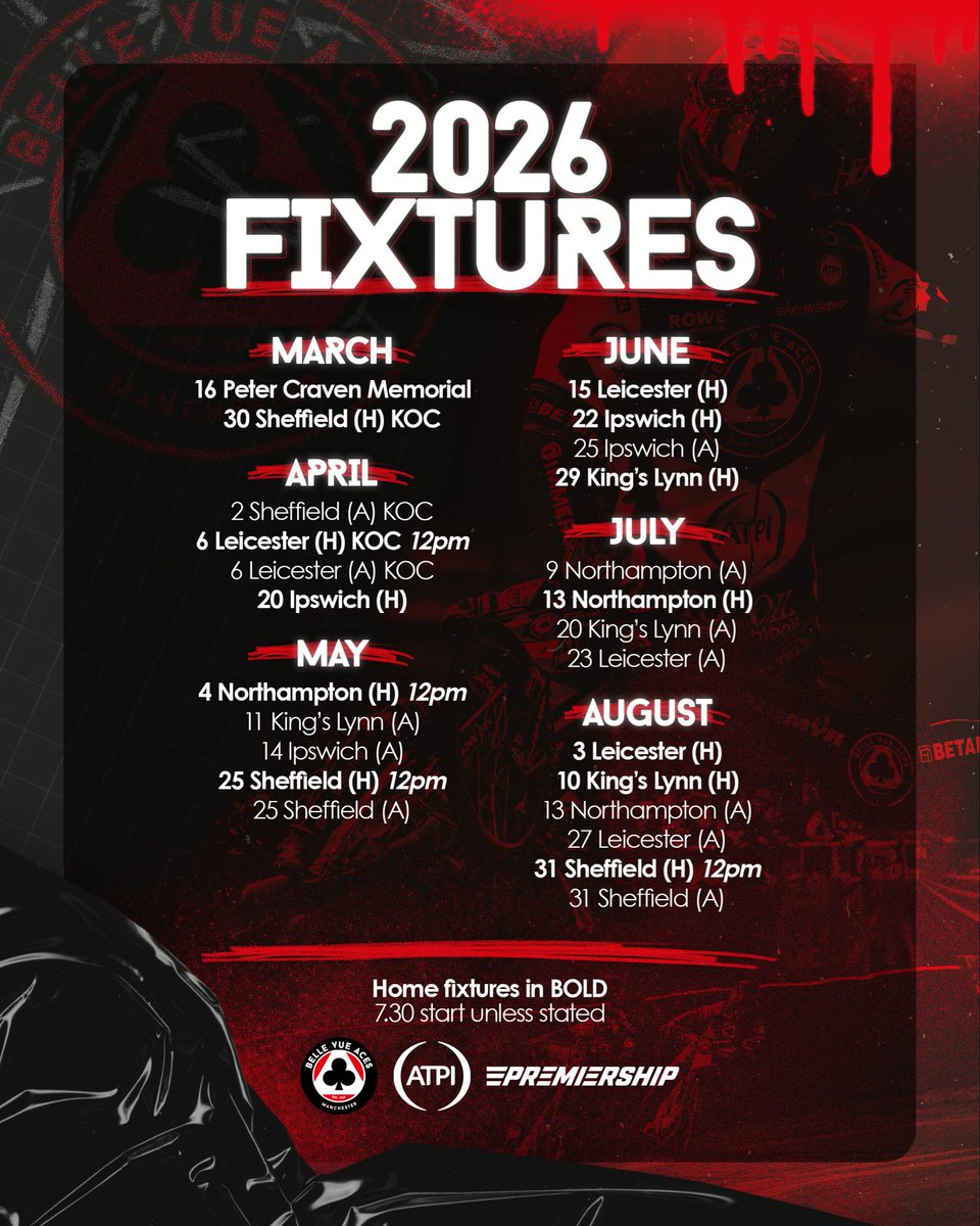 visualsbykd's tweet photo. 🗓️♣️

𝟮𝟬𝟮𝟲 𝗙𝗜𝗫𝗧𝗨𝗥𝗘 𝗟𝗜𝗦𝗧 graphic designed for Belle Vue Speedway.

@CurtisSport x @TheAces 

#smsports | #sportsdesign | #BritishSpeedway🇬🇧 | #Manchester♣️ https://t.co/PRmCzvrXtr