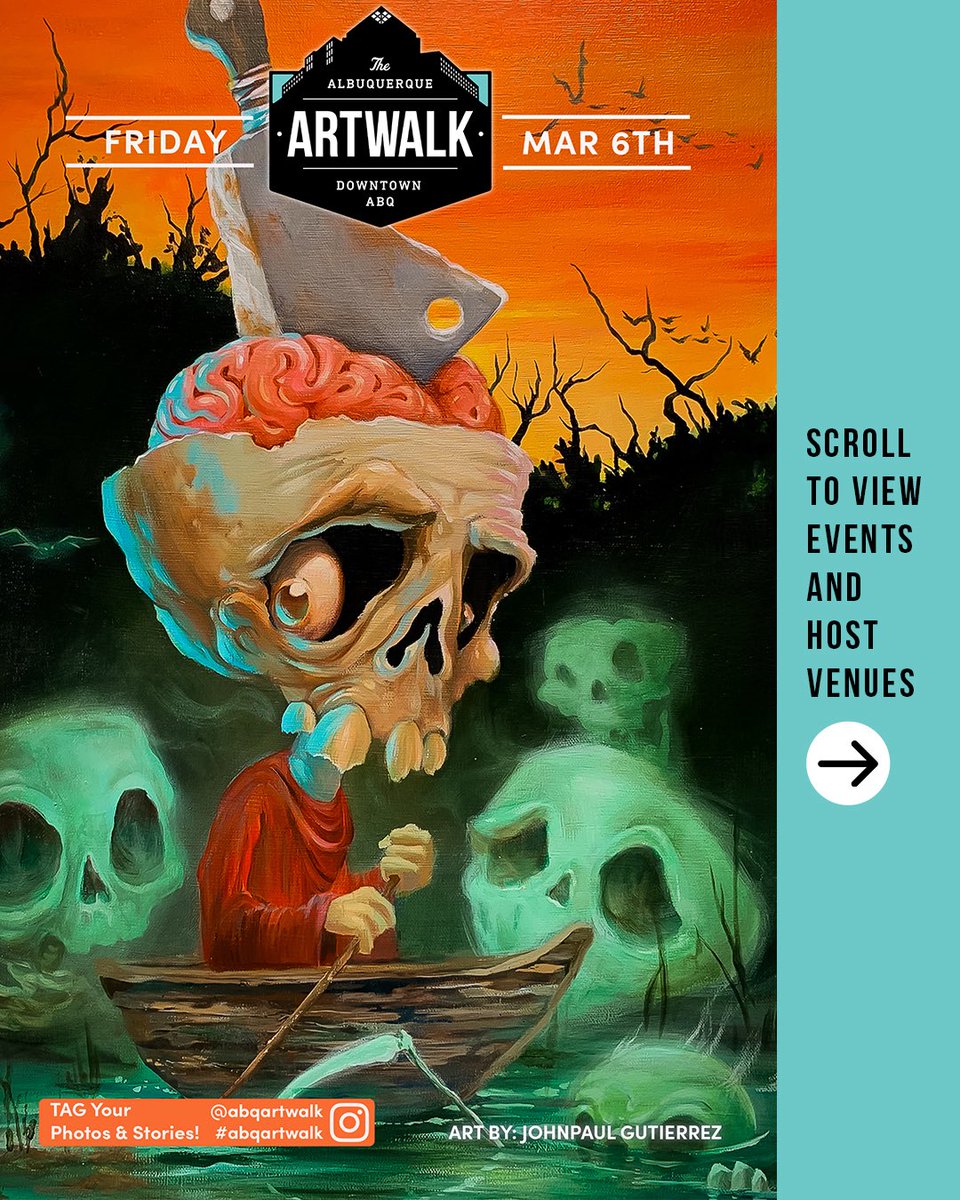 ABQartwalk's tweet photo. TONIGHT IS ABQ ARTWALK 5-9pm ✨ Grab this month’s Johnpaul Gutierrez Map at participating locations or online to navigate tonight’s featured artists, exhibitions and events! 

Come wander downtown with ABQ Artwalk! Tonight Friday March 6th 5-9pm!

https://t.co/IBYHL69RHK https://t.co/85ehNRSJAR
