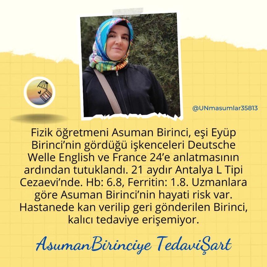 Asuman Birinci’nin hayatı riski var.

AsumanBirinciye TedaviŞart

#EspanaTurquia İspanya