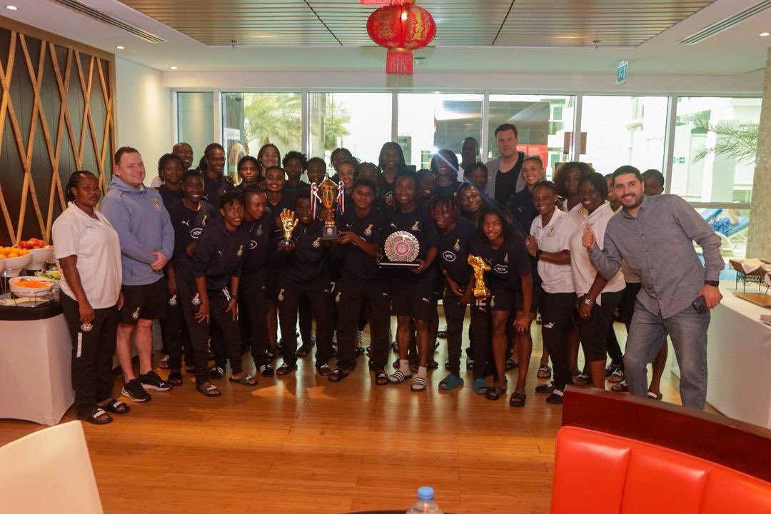 SportyFM_'s tweet photo. The Black Queens win the Pink Ladies Cup after the tournament ended early due to political tensions in the Middle East. Ghana won 2 out of 2 games. 🇬🇭⚽🏆

#SportyFM https://t.co/1ElhhiVhQx