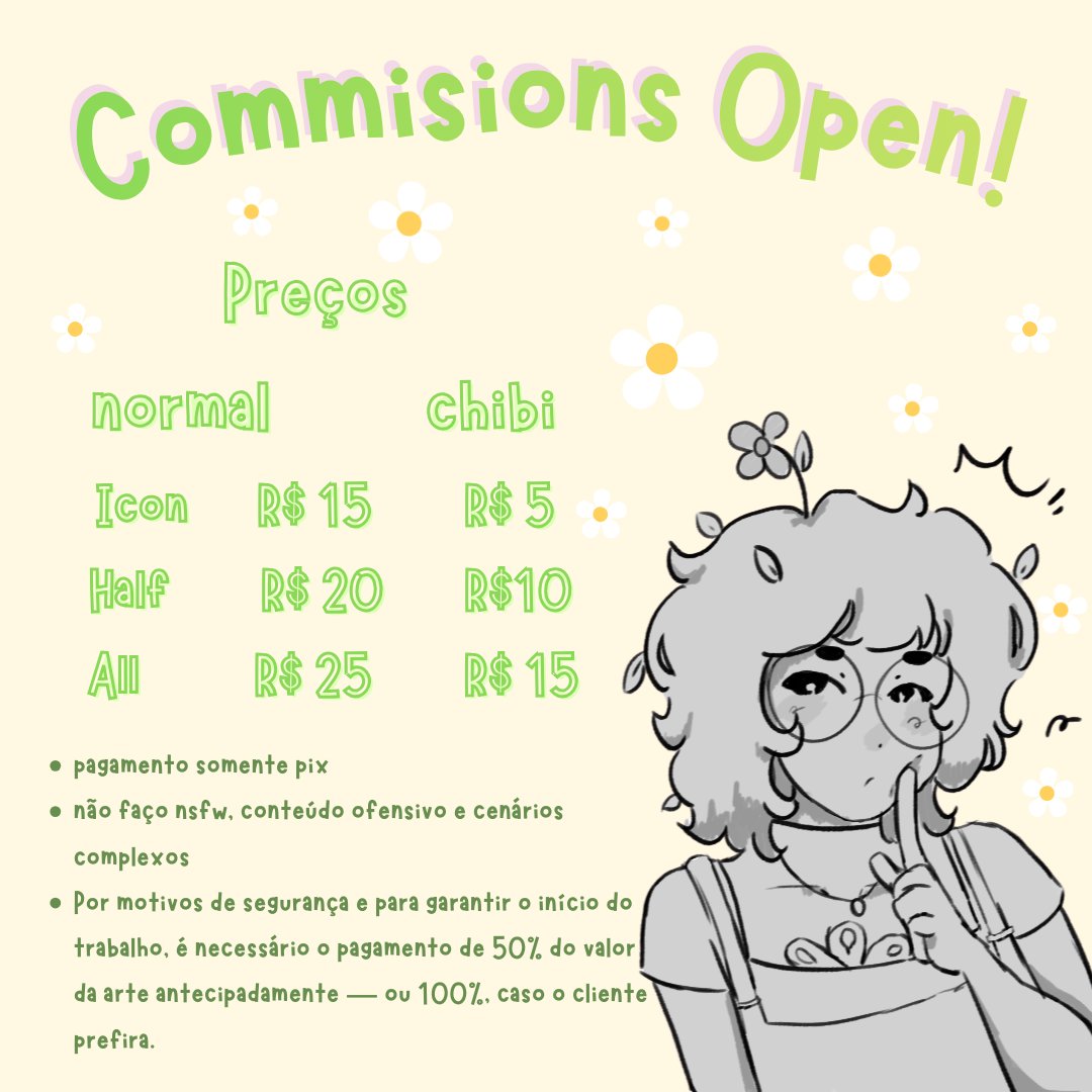 🌷— Comissions Open !! (੭  ›ω‹ )੭⁾⁾♡  

🍀જ⁀➴ Exemplos de artes abaixo !!