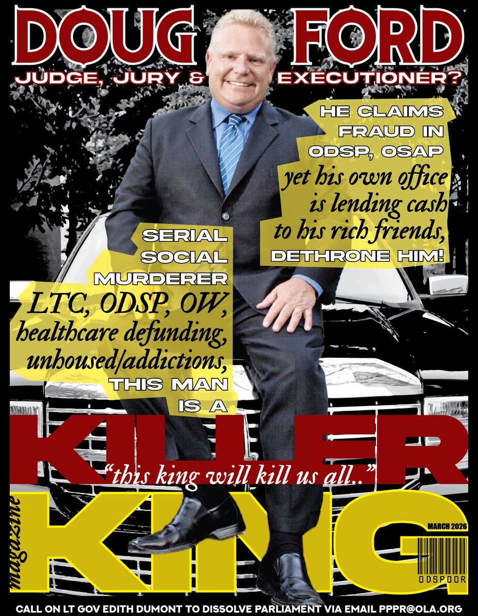 ODSPoor's tweet photo. Sign the Recall Petition aginst #DougFord
Contact #EdithDumont the king's rep and ask for Parliament to be dissolved.
Prepare a province wide strike of all services, refuse any Conservatives business.
This is us versus IDU NAZIS. Doug Ford is a social serial killer nazi with ties to Cam Guthrie, Donald Trump, and Stephen Harper.
They will take everything from you, even your last breath, fight back now or dig your own graves, #Ontario.