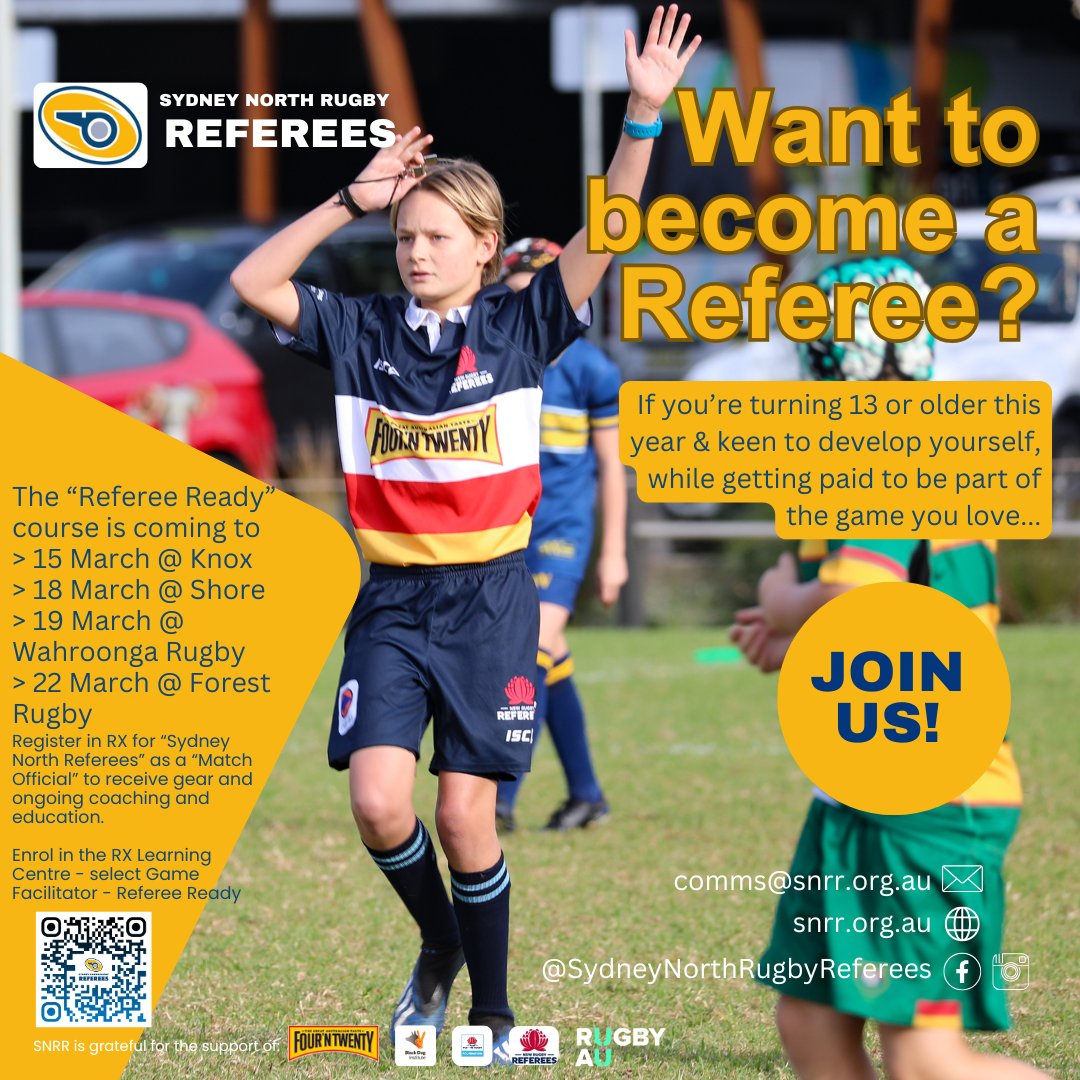 Do you want to become a Referee?

If you are turning 13 or older this year &amp; keen to develop yourself, while getting paid to be part of the game you love then join your local Referee Association, click here for more information - mailchi.mp/f5ffee1e0acc/r…