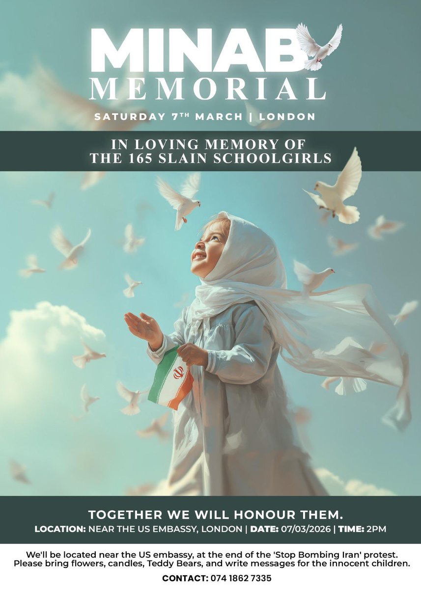 yvonneridley's tweet photo. 2pm in London on Saturday a memorial to lay flowers in memory of the children in Minab slaughtered as they sat at their desks in school. https://t.co/yNx4cZxI4h