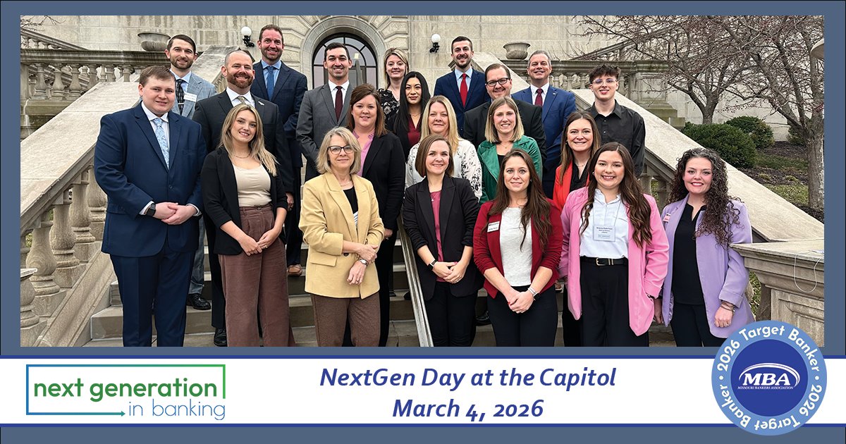 mobankers's tweet photo. MBA's Next Generation in Banking held its annual NextGen Day at the Capitol on March 4. NextGen members discussed banking legislation with state lawmakers & heard presentations on banking & fraud prevention. #moleg #mobankers4u #mobankers #advocacy #nextgenmo #nextgenbanking https://t.co/eNQqxD7AH5