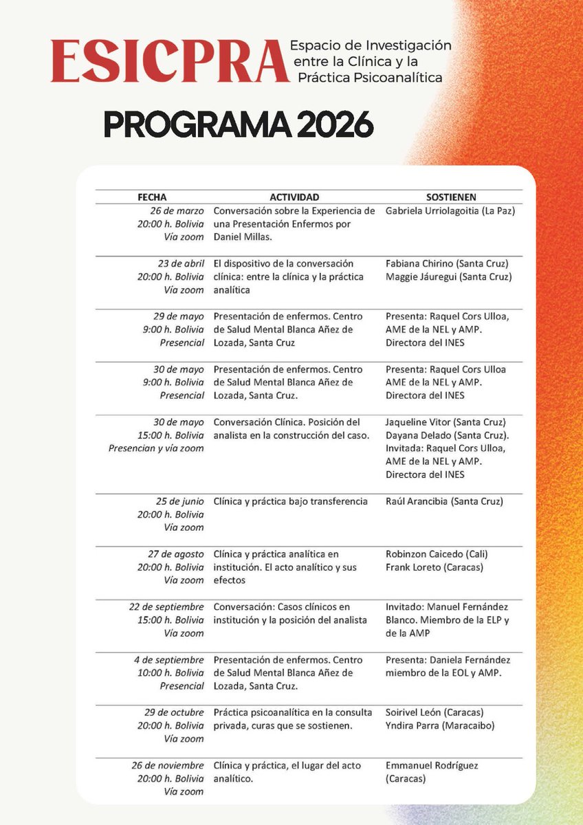 Espacio de investigación del INES

Espacio de Investigación entre Clínica y Práctica Psicoanalítica ESICPRA

Programa 2026