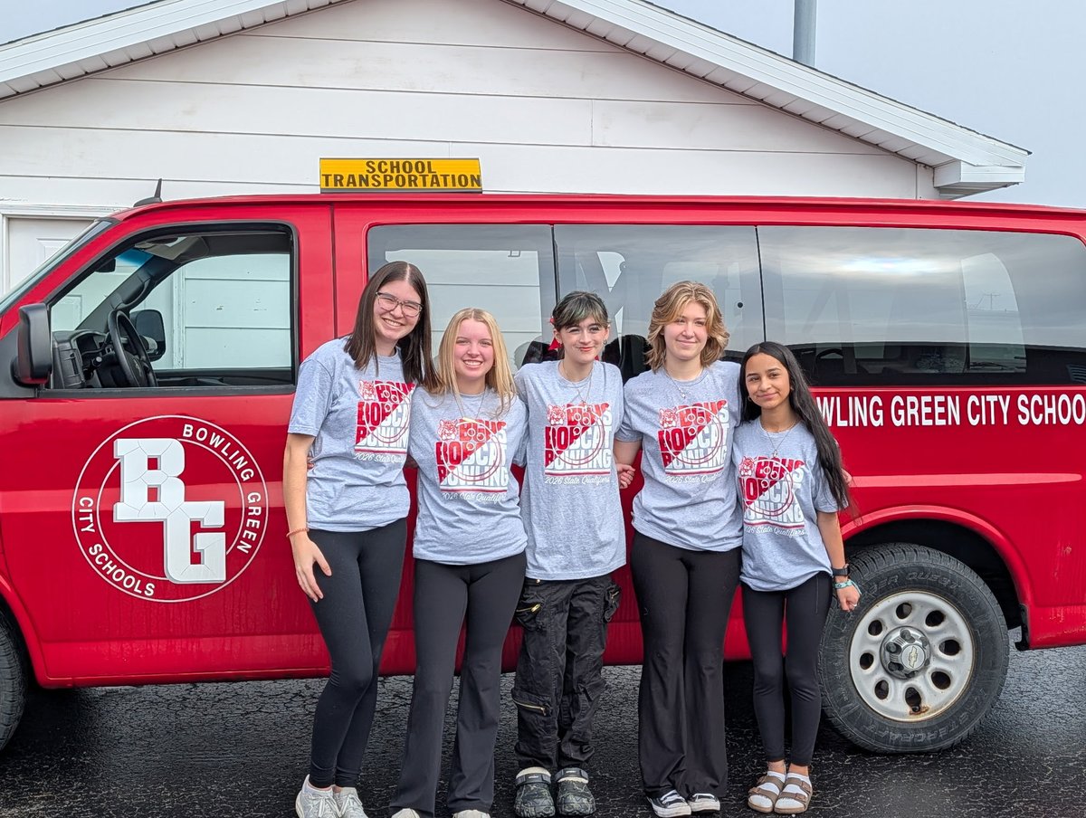 BGSchools's tweet photo. Students &amp; staff gave the BGHS Girls Bowling team a spirited sendoff today to wish them luck compete in the OHSAA State Bowling Tournament in Columbus tomorrow! Good luck to Zoe Brujic, Izzy Grames, Maggie Landry, Addy Nickey, and Izzy Calderon! We’re rooting for you, Bobcats! https://t.co/92kYM3tSvB