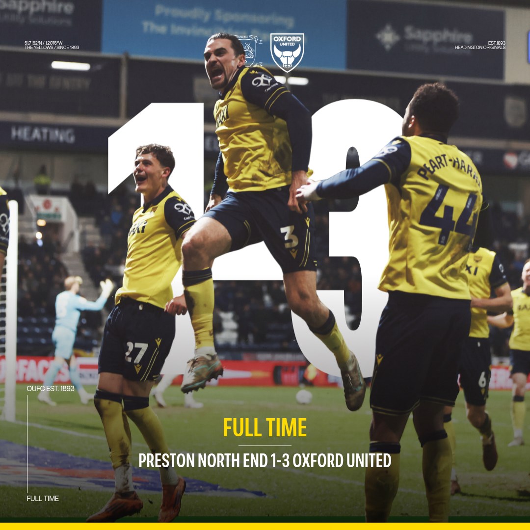 Champ_NewsFR's tweet photo. La grosse opération réalisée par Oxford United en s'imposant sur la pelouse de Preston North End 3 buts à 1 🫡 

Les Yellows sortent de la zone rouge et mettent la pression à WBA et Leicester 🔥

WBA se déplace à Sheffield Utd demain tandis que Leicester iront à Ipswich (3ème) 👀 https://t.co/mQHOQZV4pa