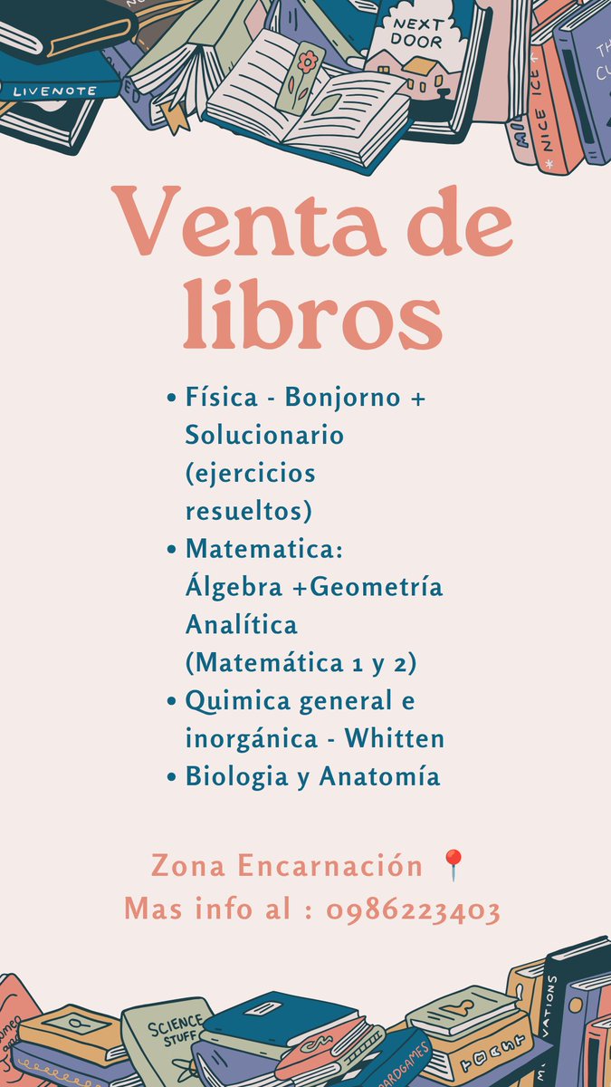 CPI Medicina o Bioquímica 
-Biología - Salomón
-Anatomía - Rouviere
-Química - Whitten
- Física Schaum y Bonjorno + solucionario