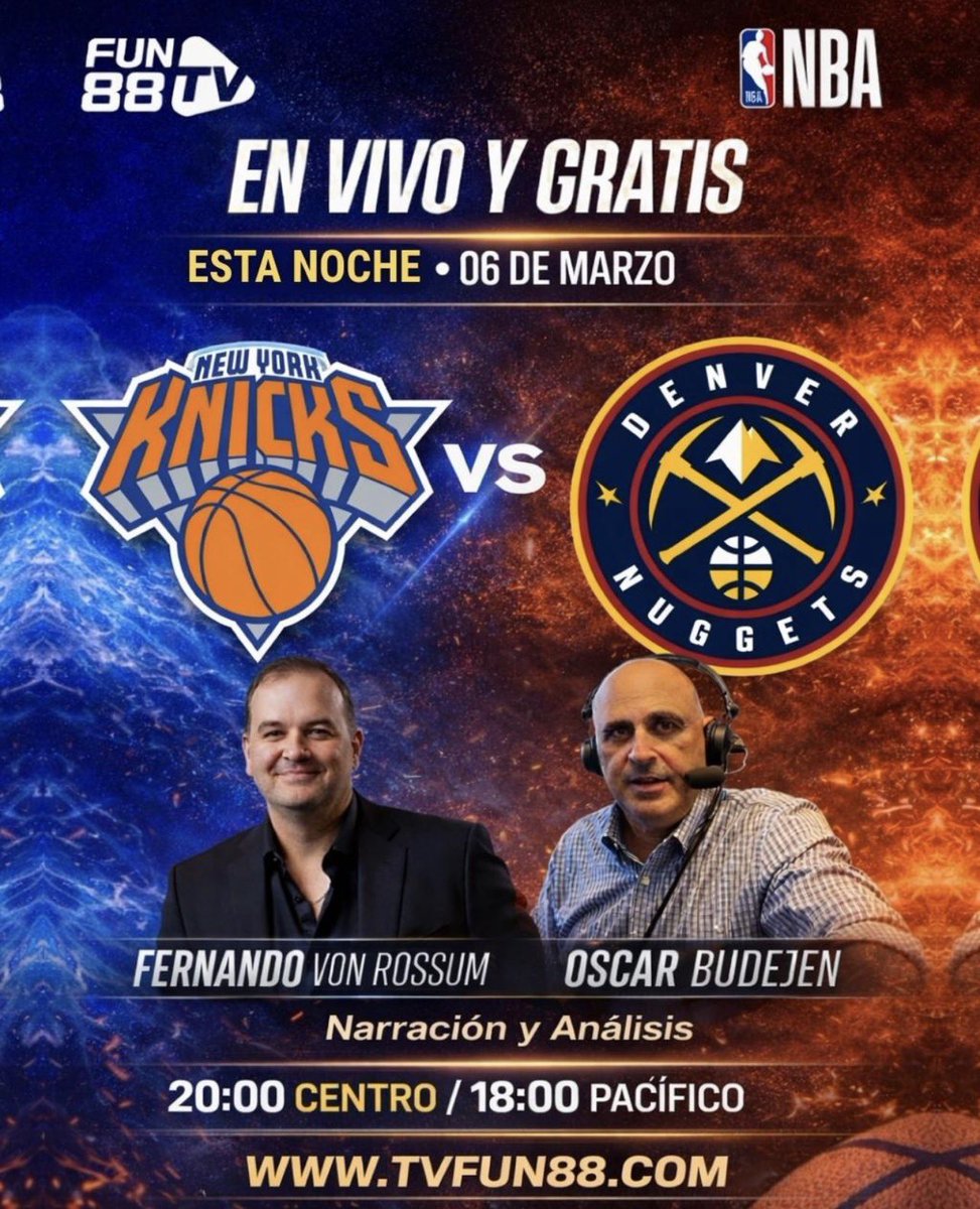 OscarBudejen's tweet photo. VIERNES DE #NBA π EN VIVO π₯π₯π₯
KNICKS π NUGGETS
#NewYorkForeverΒ π #MileHighBasketball
ποΈ @fvonrossum @OscarBudejen
π π²π½ 20:00 | π¨π΄ π΅π¦ 21:00 | π»πͺ 22:00
π #BallArena | Denver, CO
SINTONIZAππ
π»π± https://t.co/zp1mMSUy5o
#FUN88TV
πΈπTe regalamos $88 pesos solo por registrarte hoy.
=> https://t.co/XMmchAZTZiβ¦