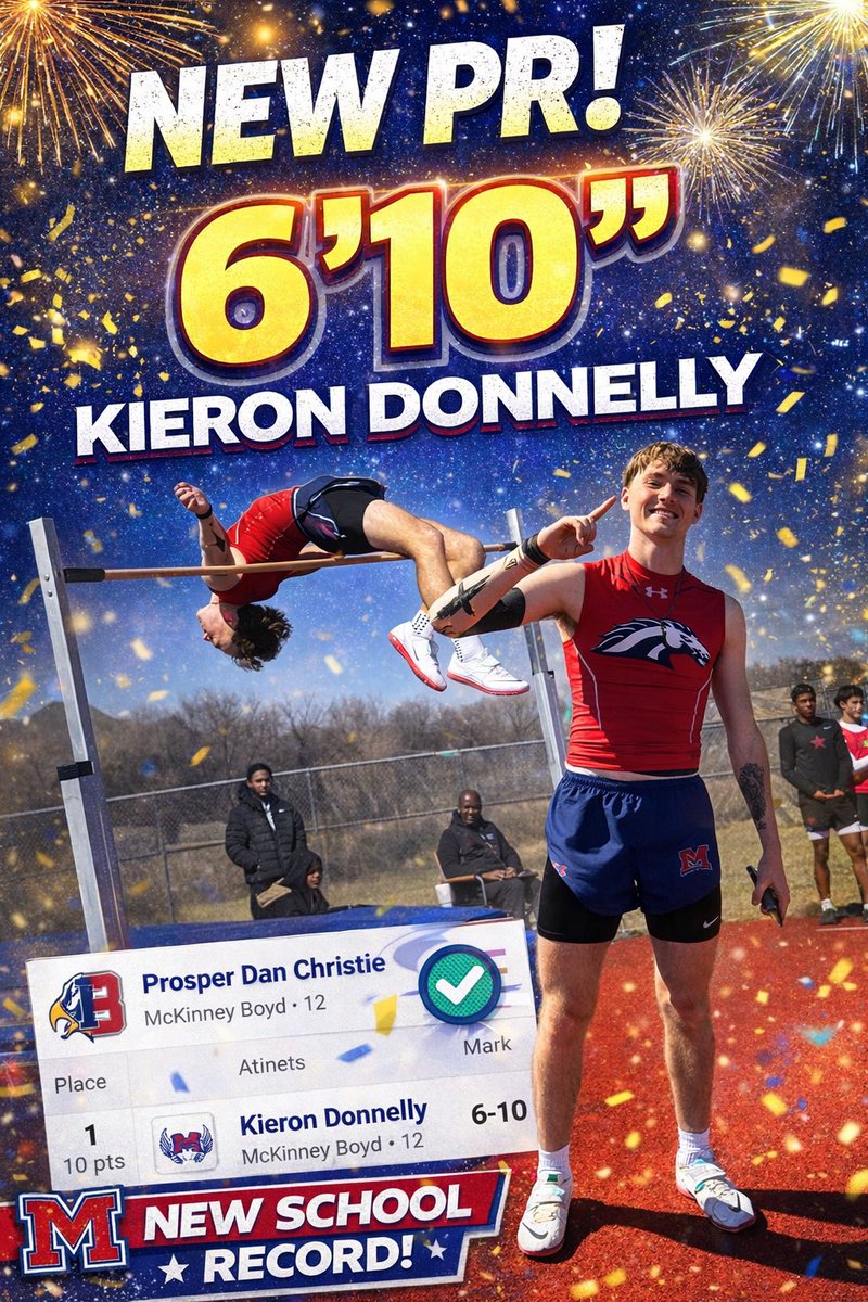 1Kierondonnelly's tweet photo. ๐จ6ft 10 New PR & School Record๐จ
1st place ๐ฅ at Prosper HS Dan Christie Relays today. Need to keep pushing hard for 7ft. #letemrun #LosHogs X #JALISCO #GoJavelinas
@CoachTraylorMED @MBHSBroncos @McKinneyBoydXC @JavelinaTFXC https://t.co/yvnlQ87U4p