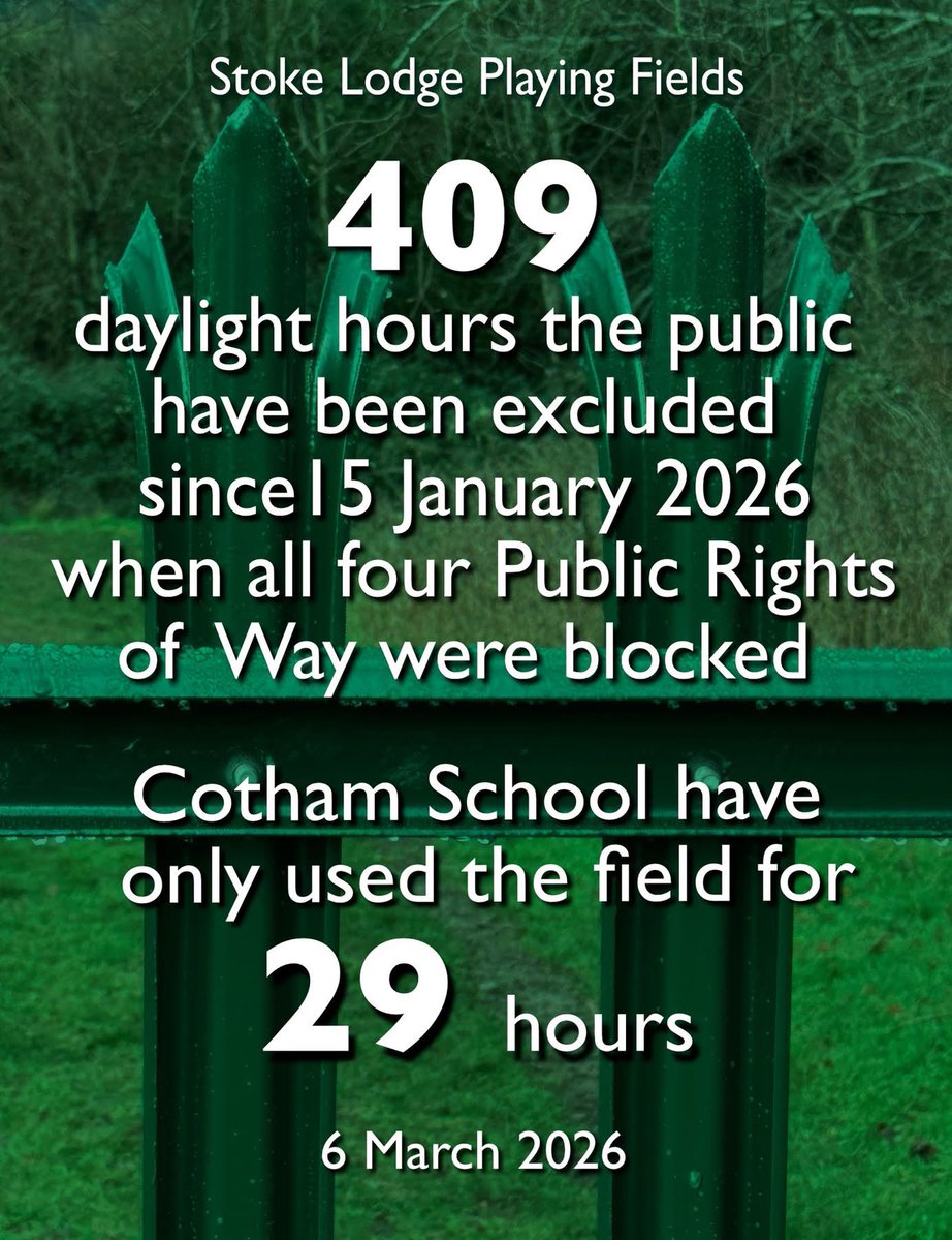 This week Cotham School held just 1 PE lesson at Stoke Lodge. Still using Golden Hill - pupils &amp; staff say they prefer it! 
Gates locked 24/7 despite misleading new signs saying public can access when CS not there (ie 93% of daylight hours). 
<a href="/BristolCouncil/">Bristol City Council</a> CS in breach of lease